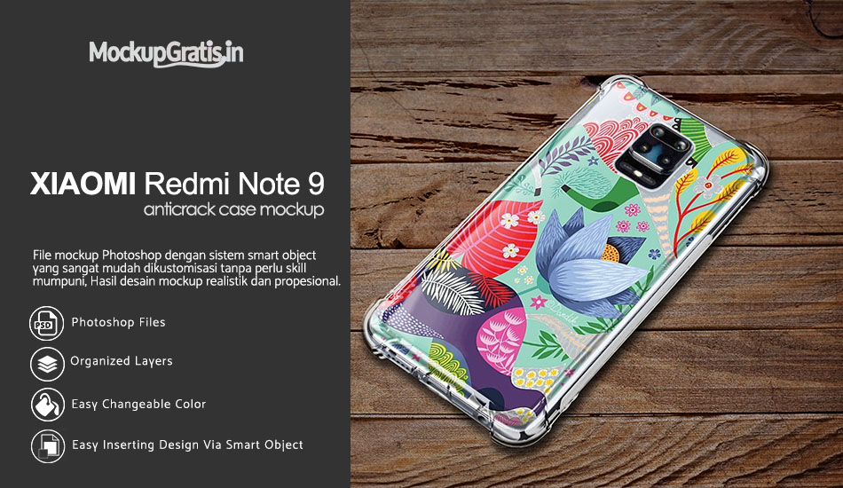 Mockup Case Anticrack Xiaomi Redmi Note 9 Pro Gratis